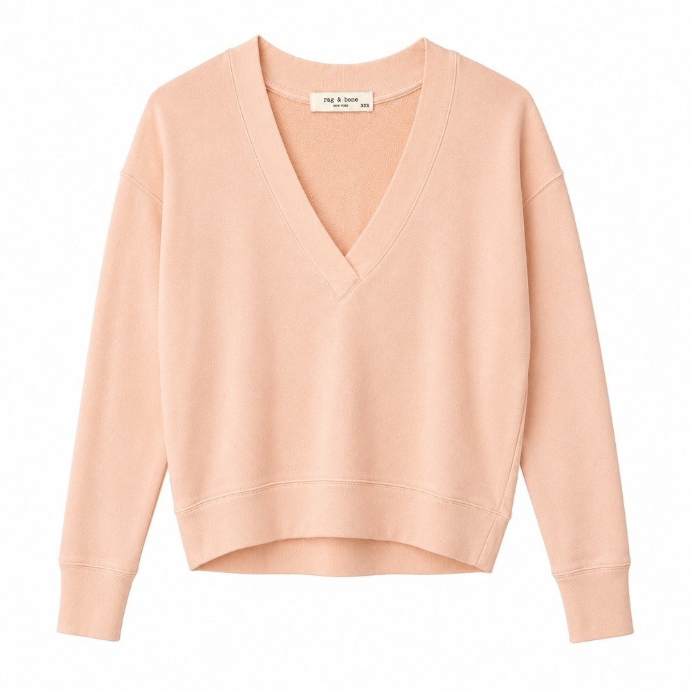 Rag & Bone Blush Pink V-Neck Sweatshirt XS Long Sleeve Pullover Cotton